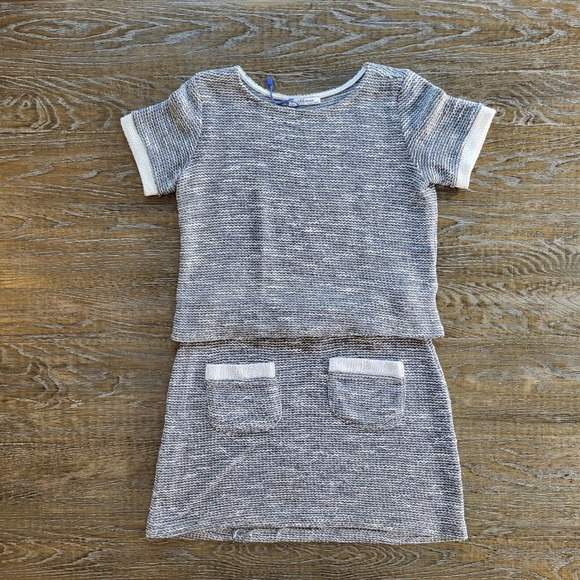 Zara Dresses & Skirts - Zara Trafaluc Blue White Textured Knit Two Piece Skirt Set Small S Short Sleeve